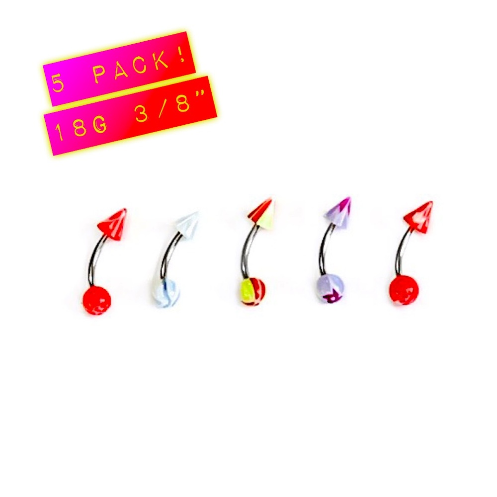 5 Pack Colorful Curved/Bent Barbell Piercing Studs